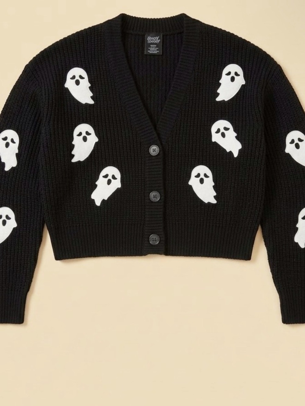 Ghost Appliqué Black Cropped Cardigan Sweater